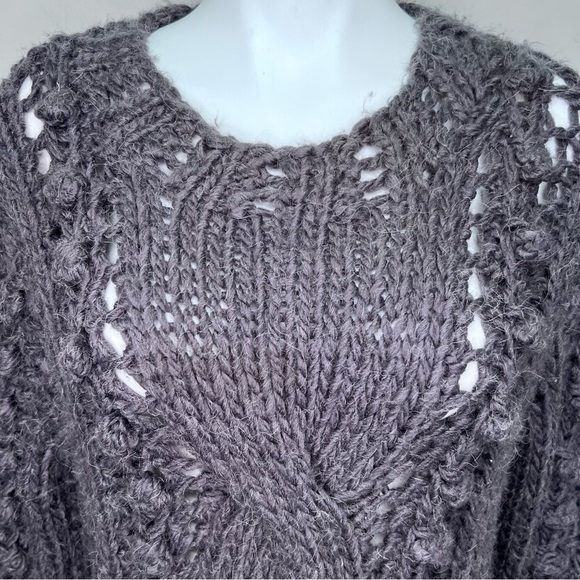 Carducci Grey Alpaca Wool Blend Crew Neck Size XL Open Knit Neutral - Picture 3 of 10